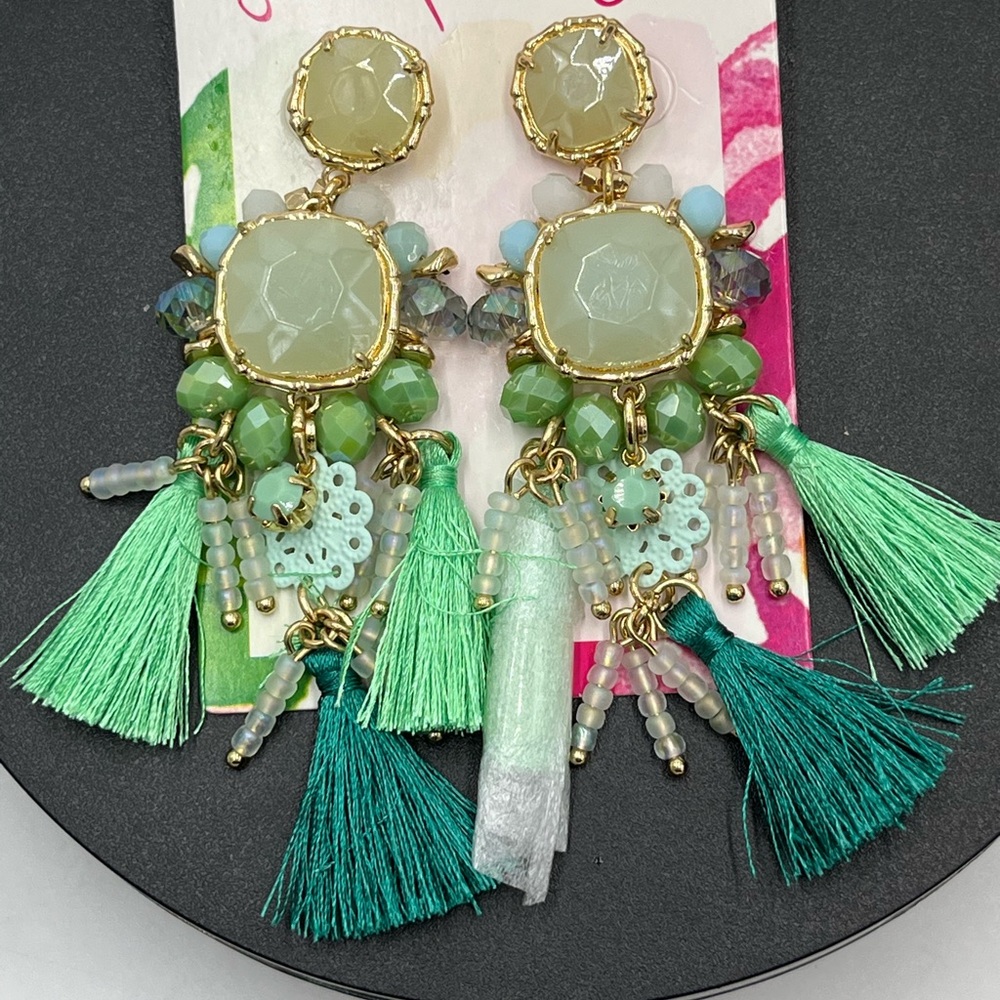 Lilly Pulitzer Waterside Amante Aqua Tassel Earrings STYLE #28567 - Picture 2 of 10